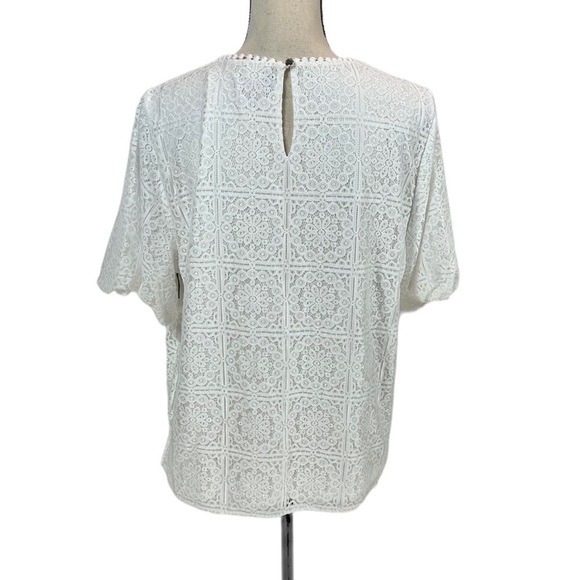 Vince Camuto Short Sleeve Lace Blouse - White - size Large - Picture 3 of 7